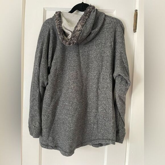 Soft Surroundings Gray French Terry Faux Fur Hoodie Size Small Oversized - Picture 2 of 3